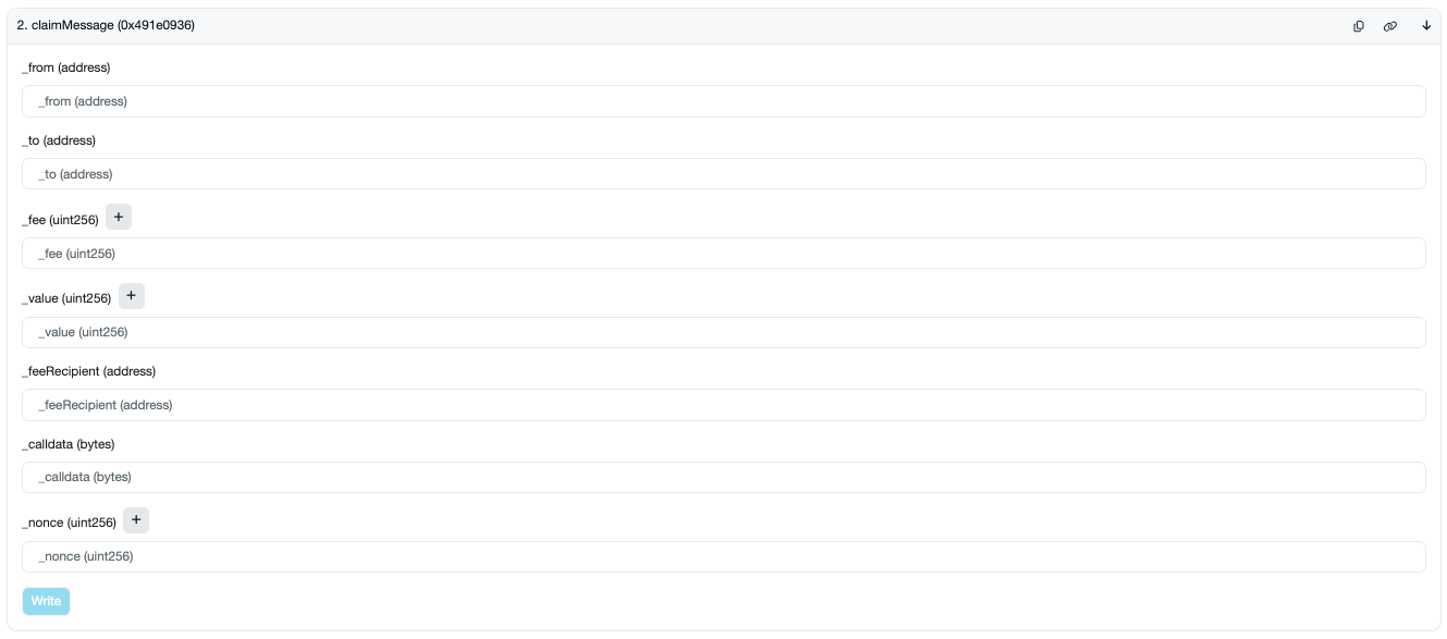claimMessage function parameters